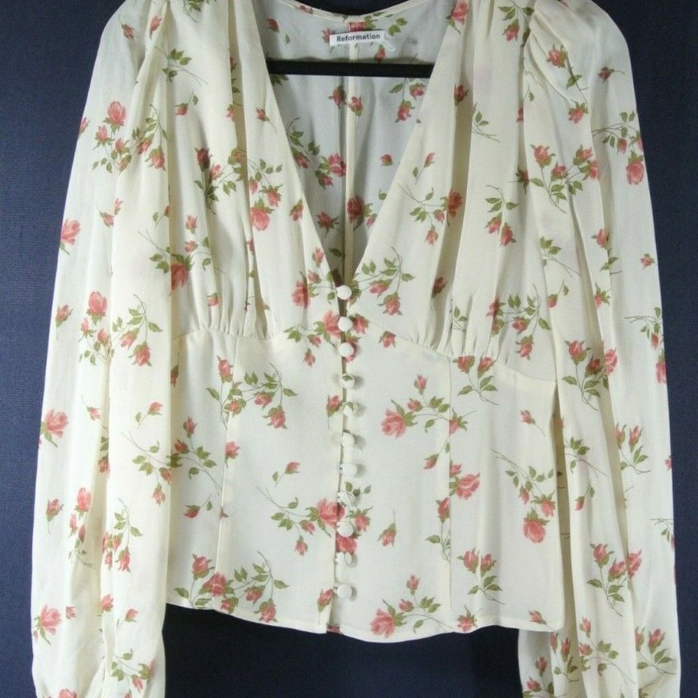 NEW Reformation Sheer back Santino Floral Print Top in Ivory - Size 10 #1393 - Picture 5 of 7